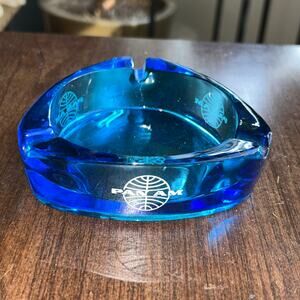 vintage Pan Am blue glass ashtray featuring the Pan American World Airways